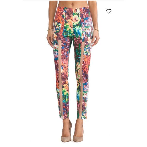 Revolve Casper & Pearl Sophmore Pants Floral Skinny Leg Sheer Front Artsy Fun - Picture 1 of 11